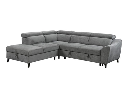 Wrenley - Chenille Sectional Sofa With Sleeper Storage - Gray