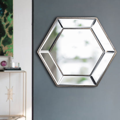 Hexagon Wall Mirror With Contemporary Glass Design, Home Decor Accent Mirror For Living Room - Silver