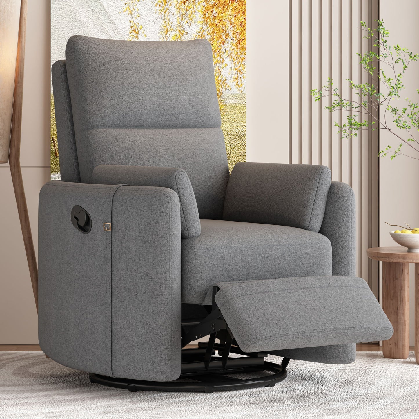 Upholstered Swivel Recliner Manual Rocker Recliner Chair Baby Nursery Chair With Two Removable Pillows For Living Room