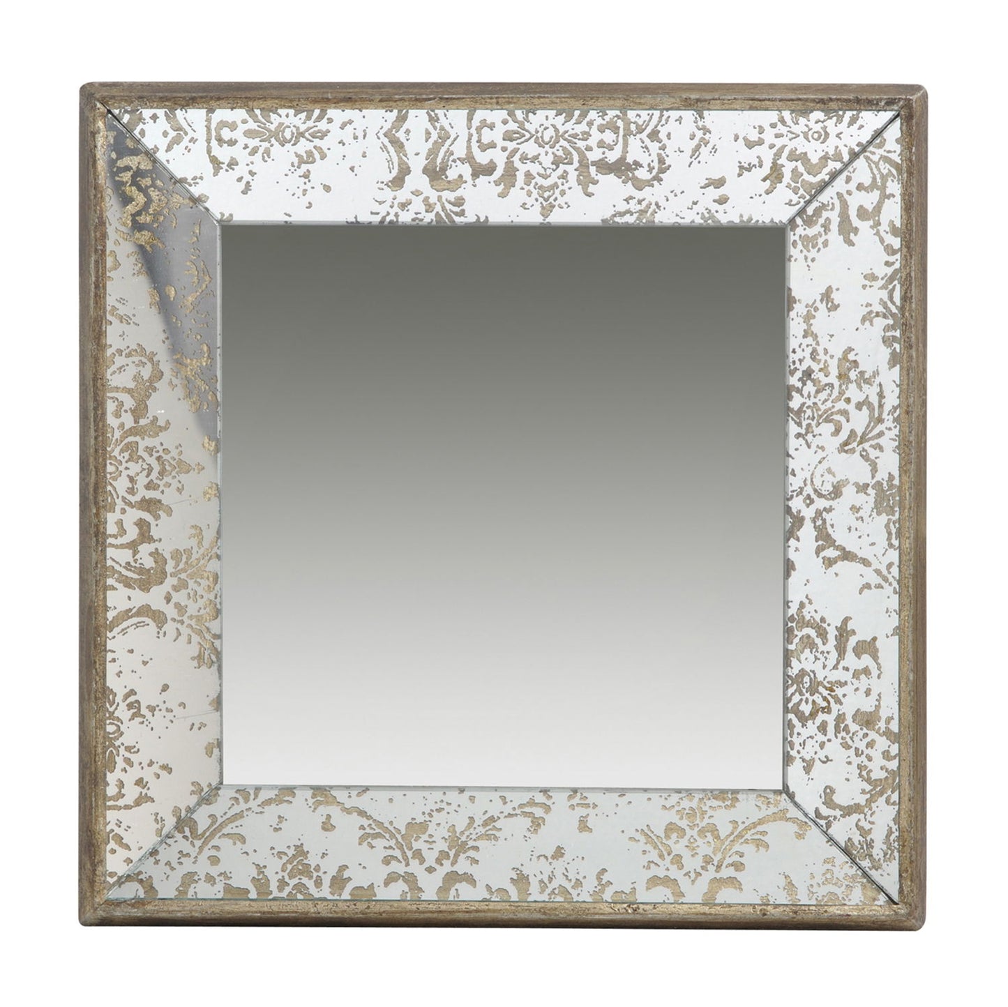 Antique Silver Square Mirror With Floral Accents, Decorative Display Tray, Hanging Mirror, Traditional Home Decor - Silver