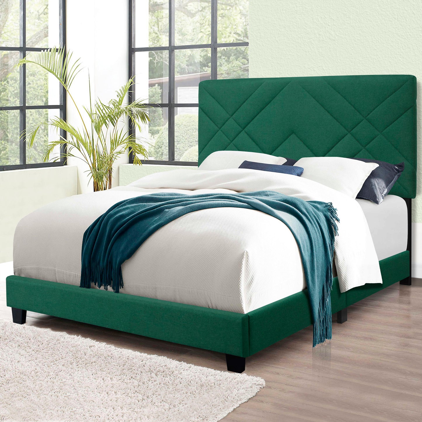 Queen Size Adjustable Upholstered Bed Frame Stain Resistant Cleans Up With A Light Wipe Simple Design Suitable For Any Room