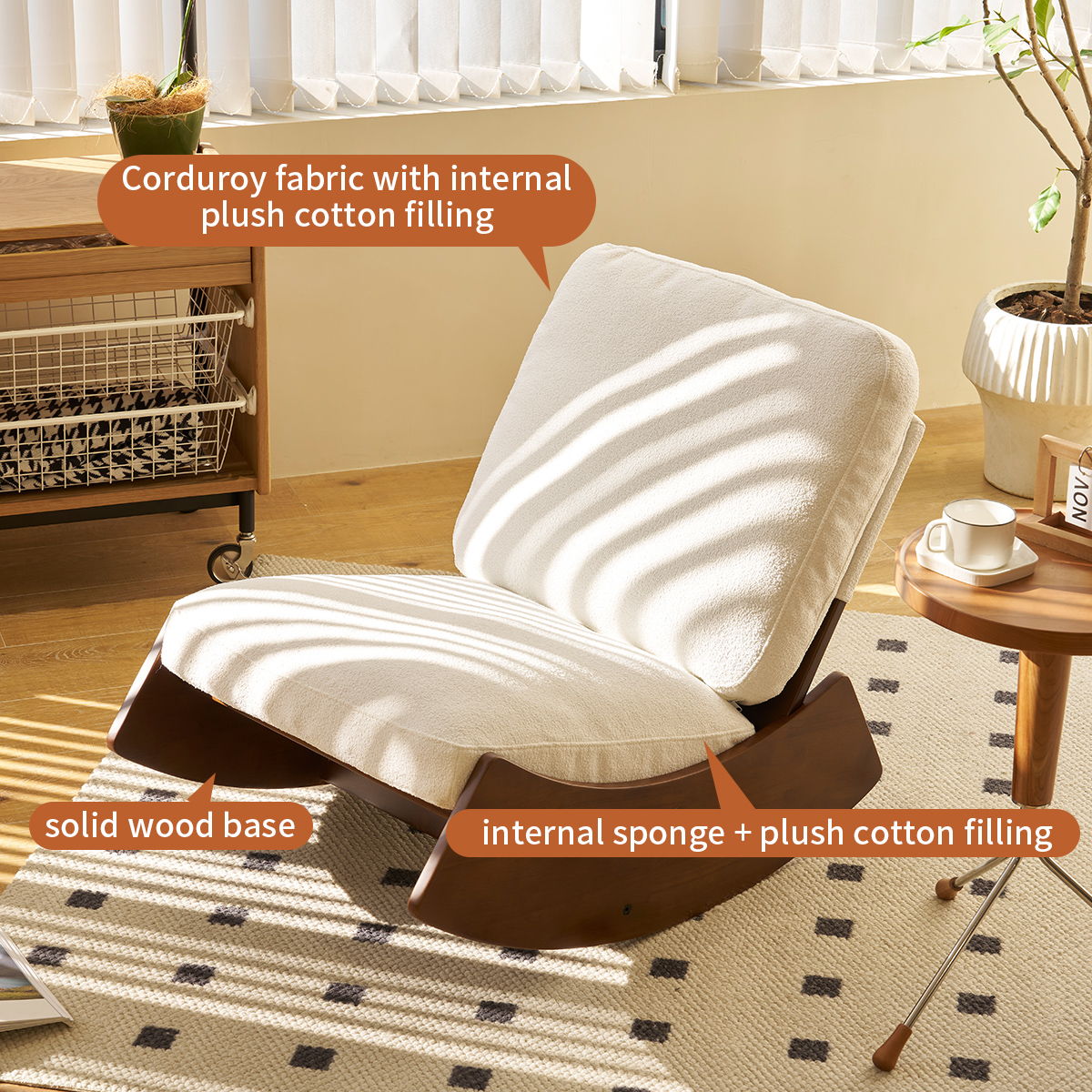 Comfortable Glider Rocking Chair, High-Quality Upholstery Glider Chair, Solid Wood Frame, Perfect For Multiple Settings Accent Reading Chair For Bedroom, Living Room, Nursery