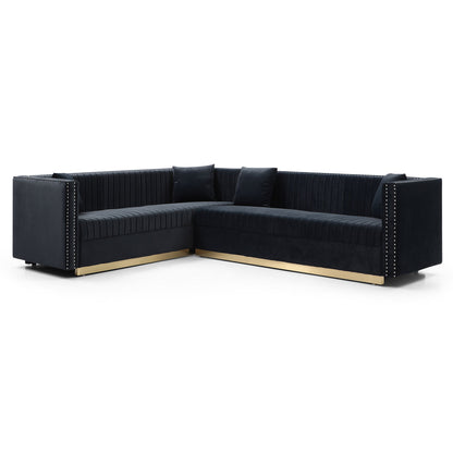 Contemporary Vertical Channel Tufted Velvet Sectional Sofa For Living Room With 4 Pillows