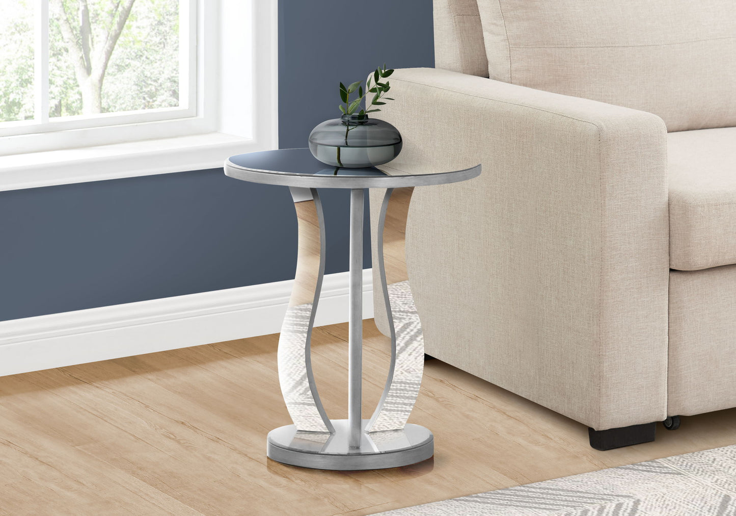 Accent Table, Side Mirror, Transitional - Silver