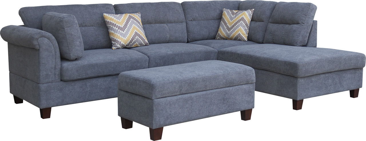 Diego - Sectional Sofa With Right Facing Chaise, Storage Ottoman, And 2 Accent Pillows