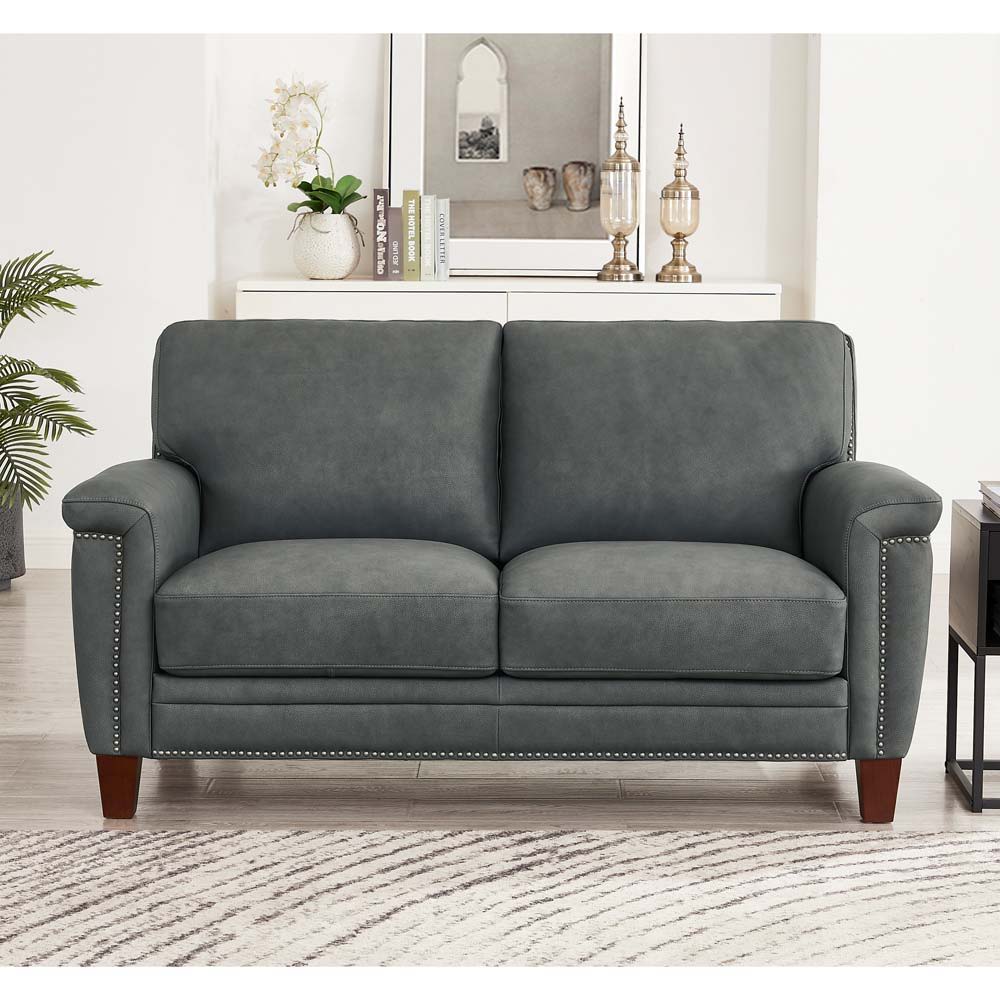 Sherwood - Leather Loveseat - Charcoal Gray