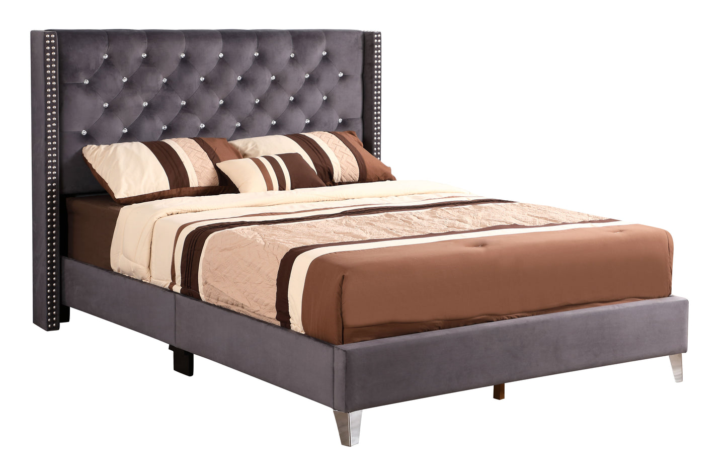 Julie - Upholstered Bed With Faux Diamonds