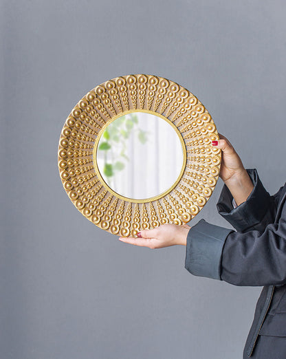 Beaded Sunburst Mirror, Round Accent Wall Mirror For Living Room, Entryway, Bathroom, Office, Foyer - Gold