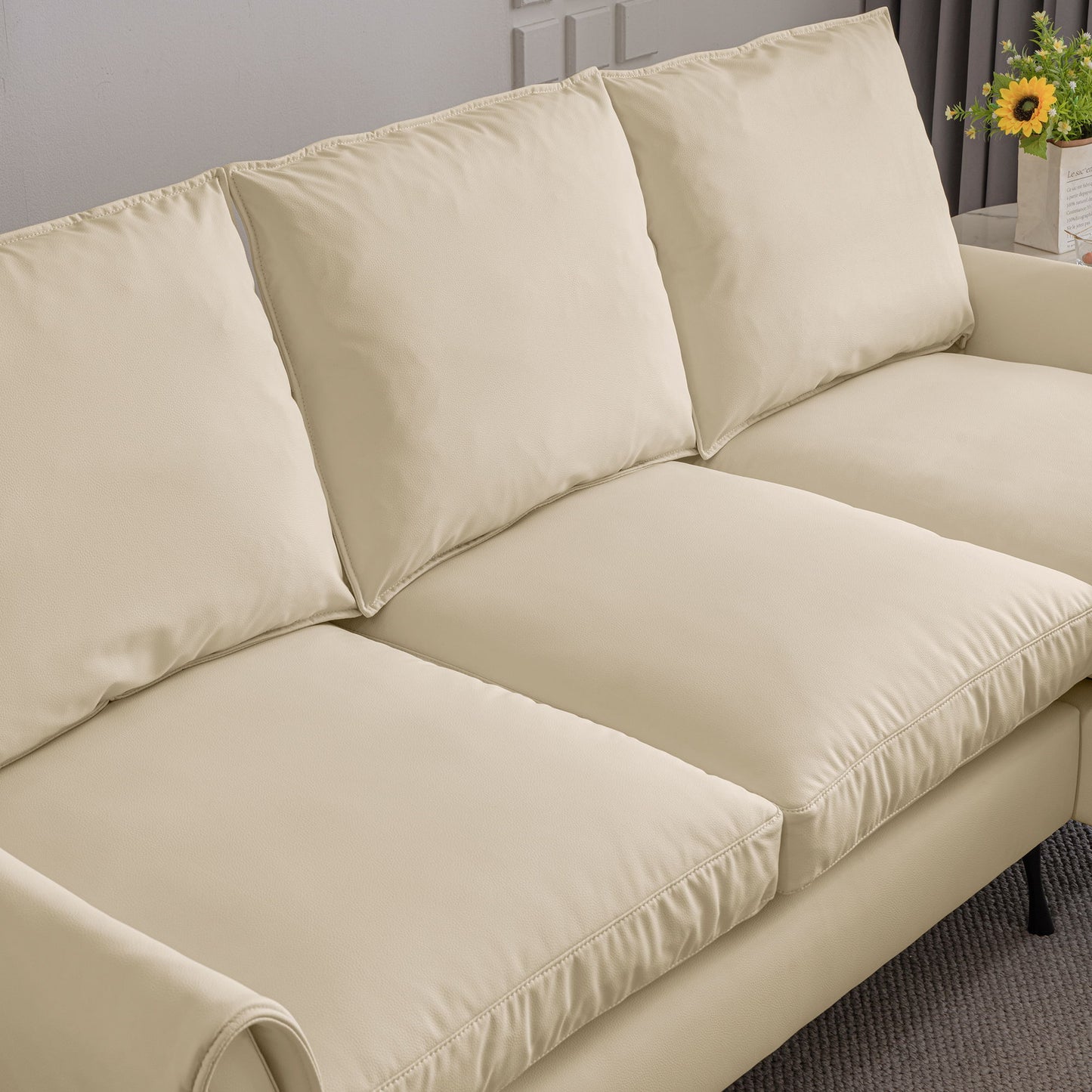 Modern Sectional Technical Leather L-Shaped Sofa Couch With Reversible Chaise Lounge