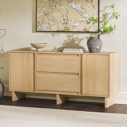 Scandi - Sideboard With Beveled Drawers - Coastal Oak