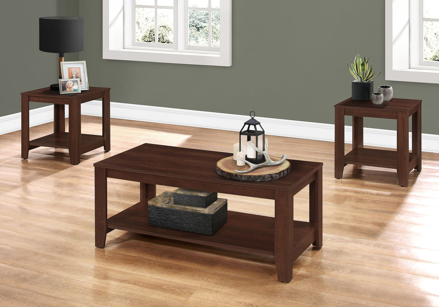 Table Set, Coffee, End, Side, Accent, Living Room, Transitional (Set of 3) - Cherry