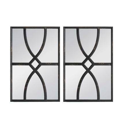 Rectangular Wooden Wall Mirror With Antique Black Frame, Vertical Or Horizontal Home Decor For Living Room (Set of 2)