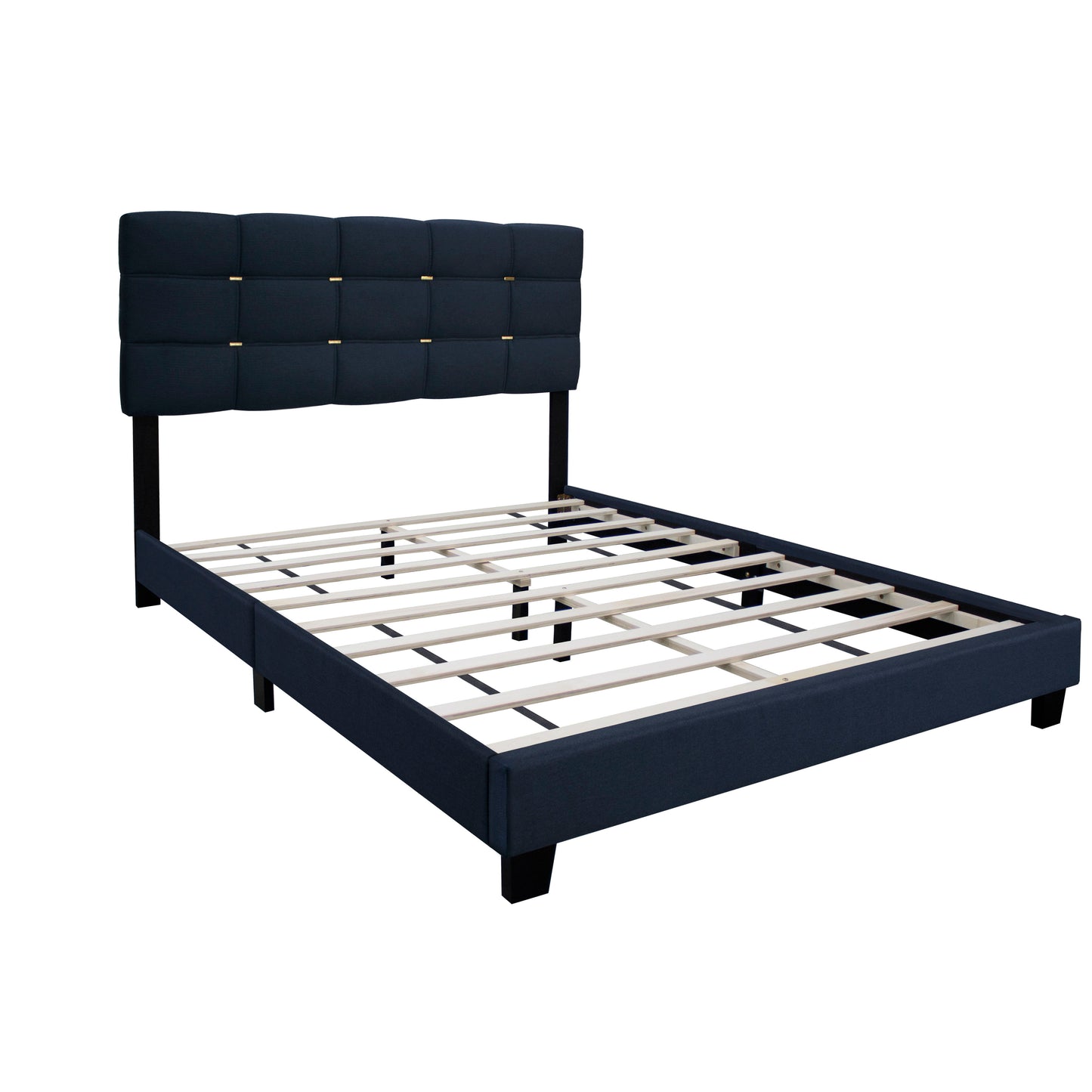 The Series Queen Size Adjustable Upholstered Bed Frame With Accents On The Headboard Has An Elegant Look And Requires No Springs - Black