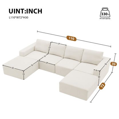 Modular U-Shaped Sectional Sofa, Luxury Chenille Floor Couch Set, Upholstered Indoor Furniture, Foam - Filled Sleeper Sofa Bed For Living Room, Bedroom, Free Combination