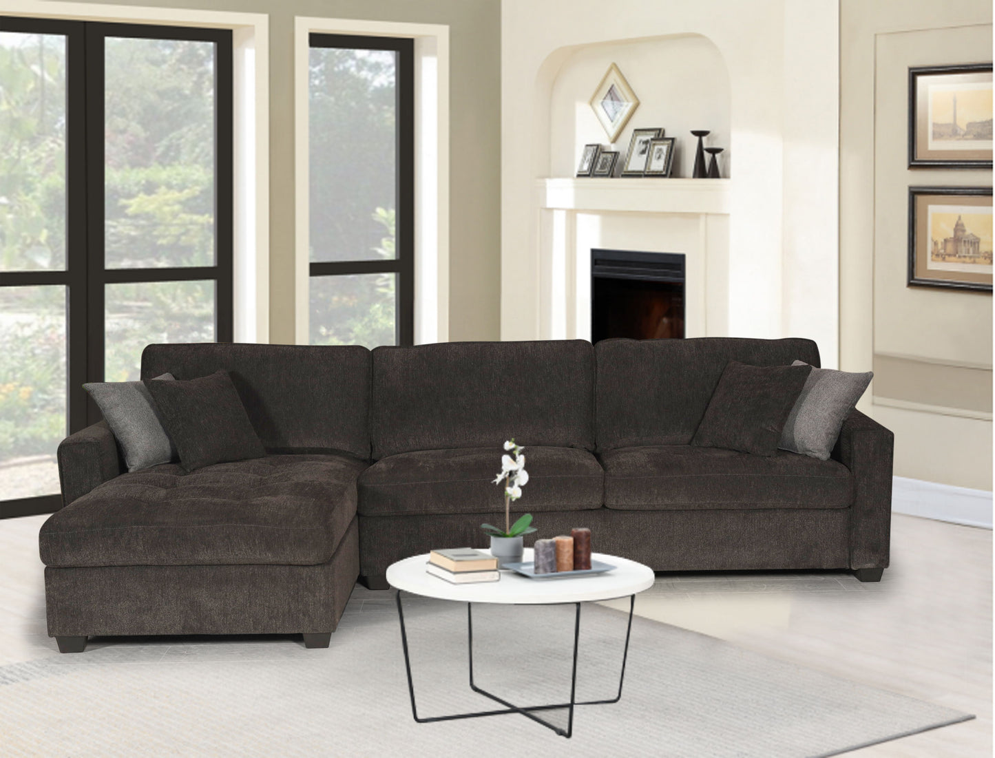 Polaris - Fabric Wide Reversible Sectional Sofa - Black