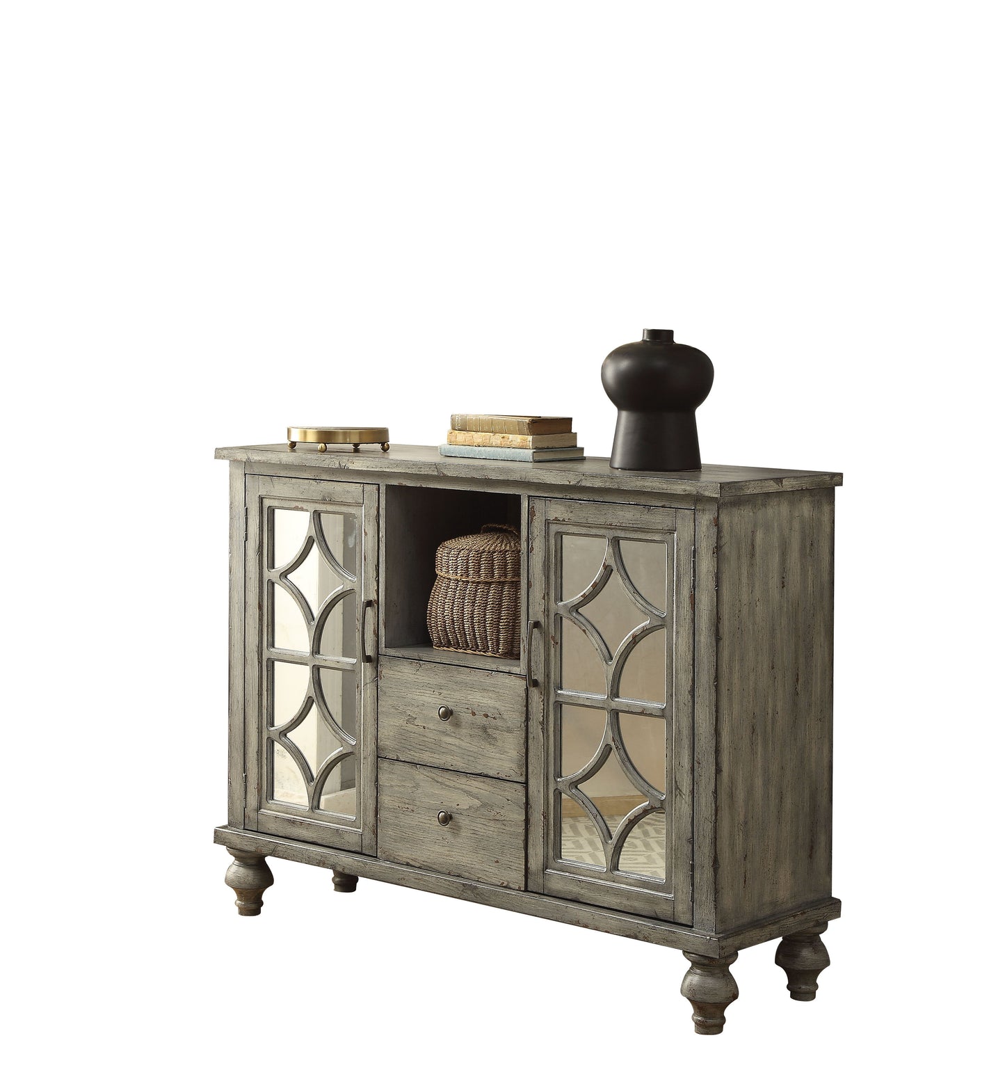 Velika - Weathered Console Table With 1 Open Compartment Storage - Gray