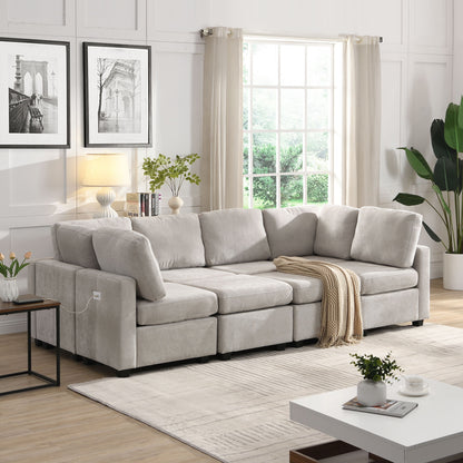 Sectional Sofa Couch Sofa Bed U-Shaped Sofa With Two Movable Ottoman And Three USB Ports For Living Room