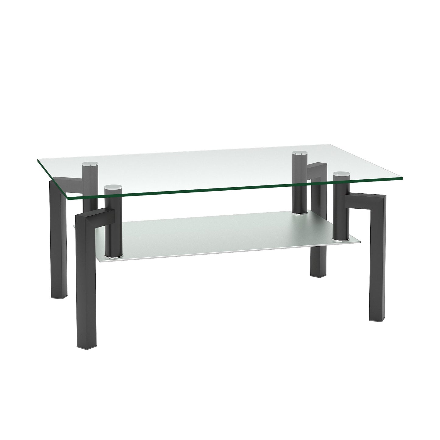 Rectangle Glass Coffee Table, Clear Coffee Table, Modern Side Center Tables For Living Room - Black