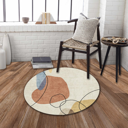 Rabbit - Washable Non - Slip Round Rug - Ivory / Red