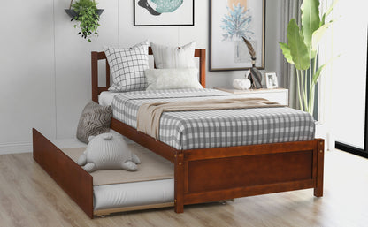 Twin Size Platform Bed Wood Bed Frame With Trundle