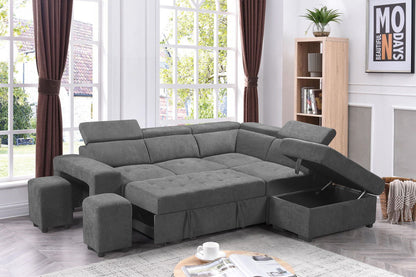 Henrik - Sleeper Sectional Sofa With Storage Ottoman And 2 Stools