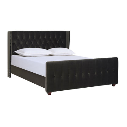 David - King Tufted Wingback Bed - Dark Charcoal Gray