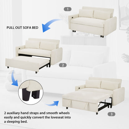 Pull-Out Sofa Bed Convertible Couch 2 Seat Loveseat Sofa Modern Sleeper Sofa With Two Throw Pillows And USB Ports For Living Room