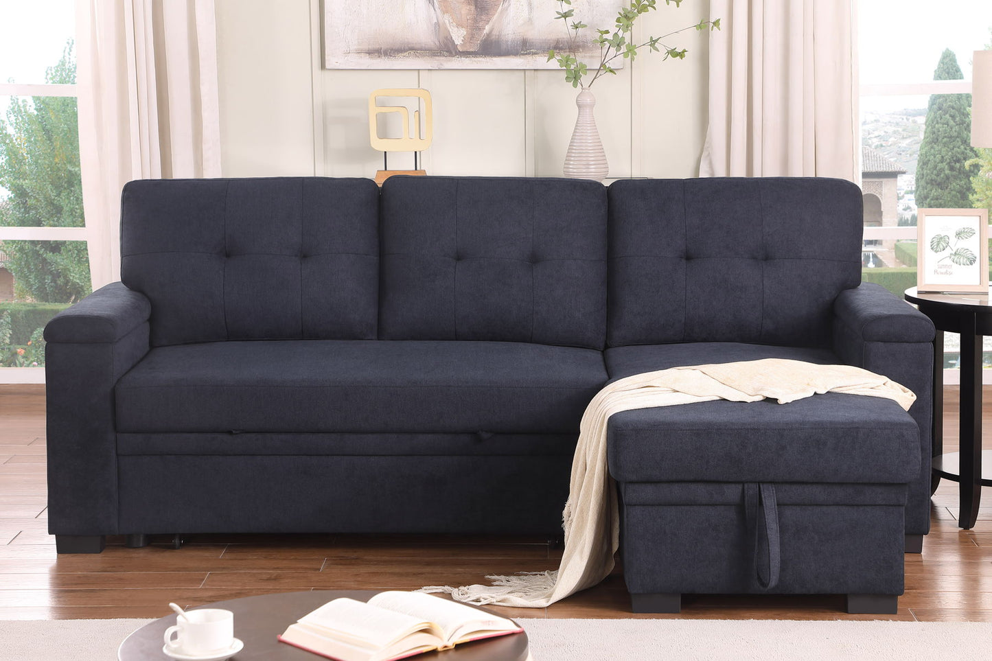 Lucca II - 84.5"W Reversible Sleeper Sectional Sofa with Storage Chaise