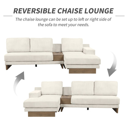 L-Shaped Sofa Sectional Sofa With Two USB Ports And Two Power Sockets, A Storage Drawer And A Reversible Chaise Lounge For Living Room