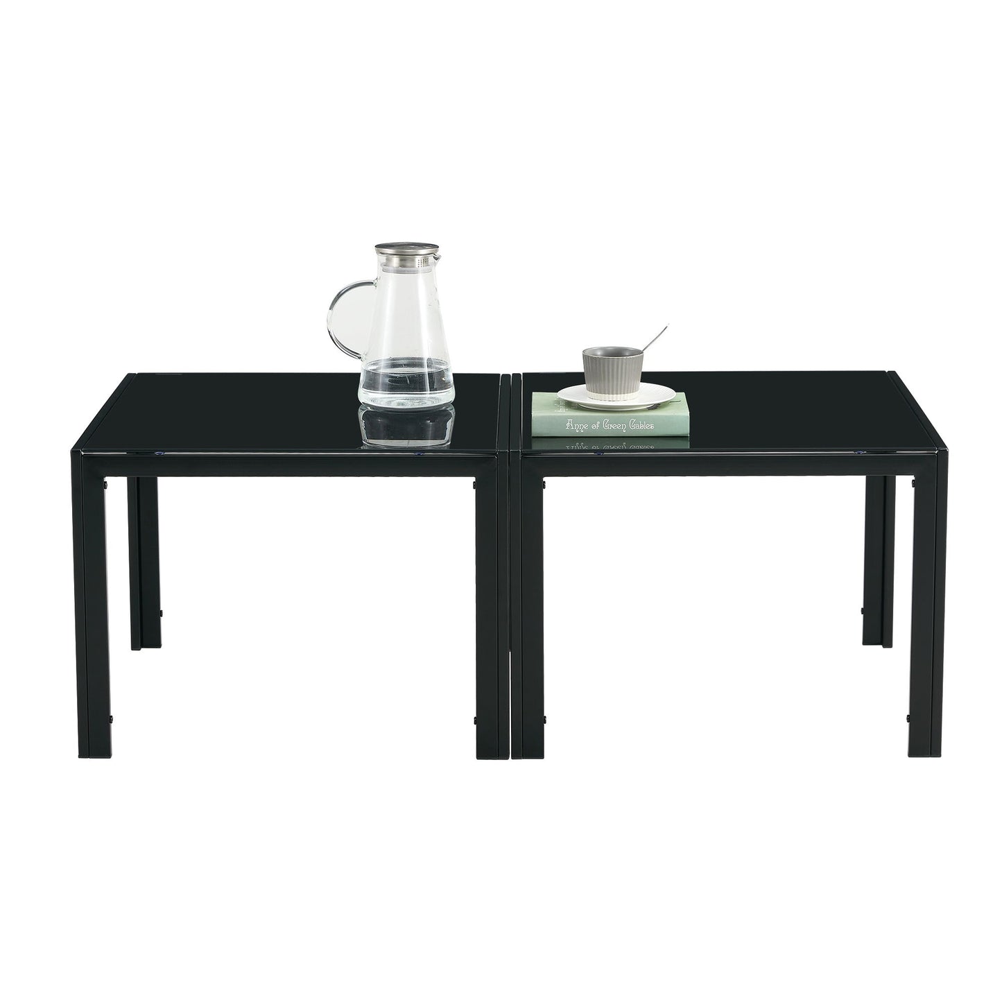 Coffee Table (Set of 2), Square Modern Table With Tempered Glass Finish For Living Room