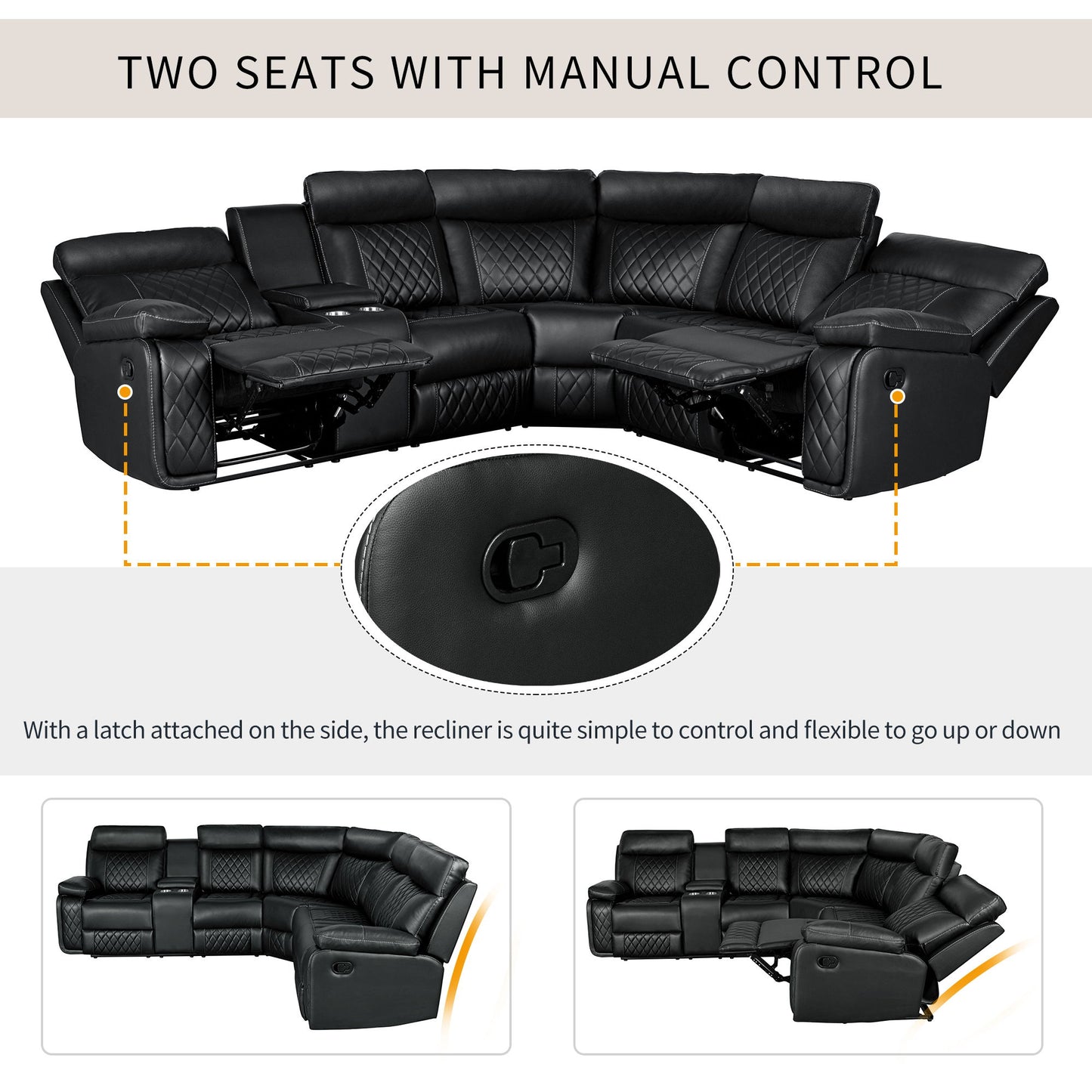 Home Theater Seating Manual Recliner With Cup Holder, Hide - Away Storage PU Reclining Sofa For Living Room, Home Theater