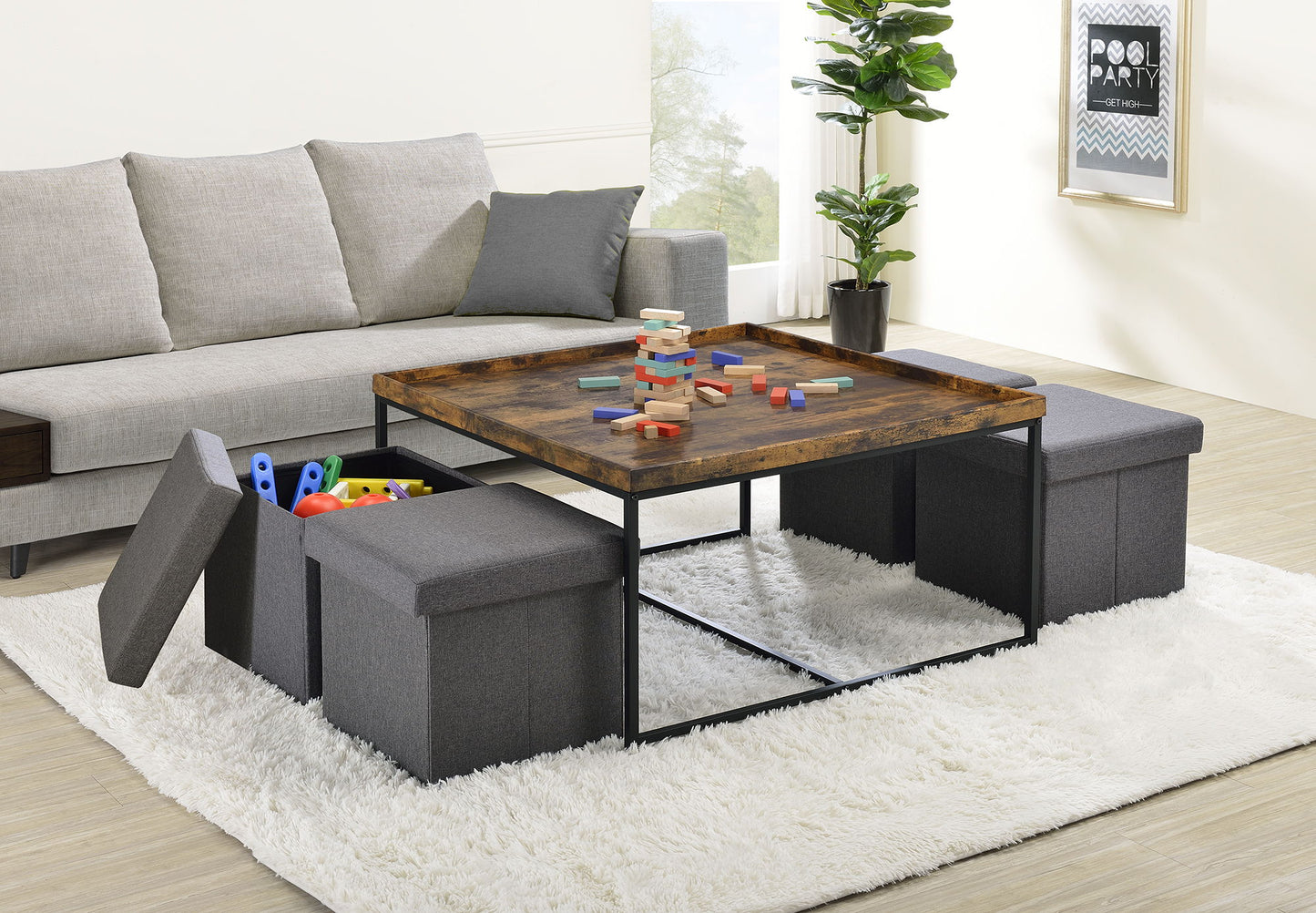 Vinny - Wood Grain Coffee Table Set With Raised Edges