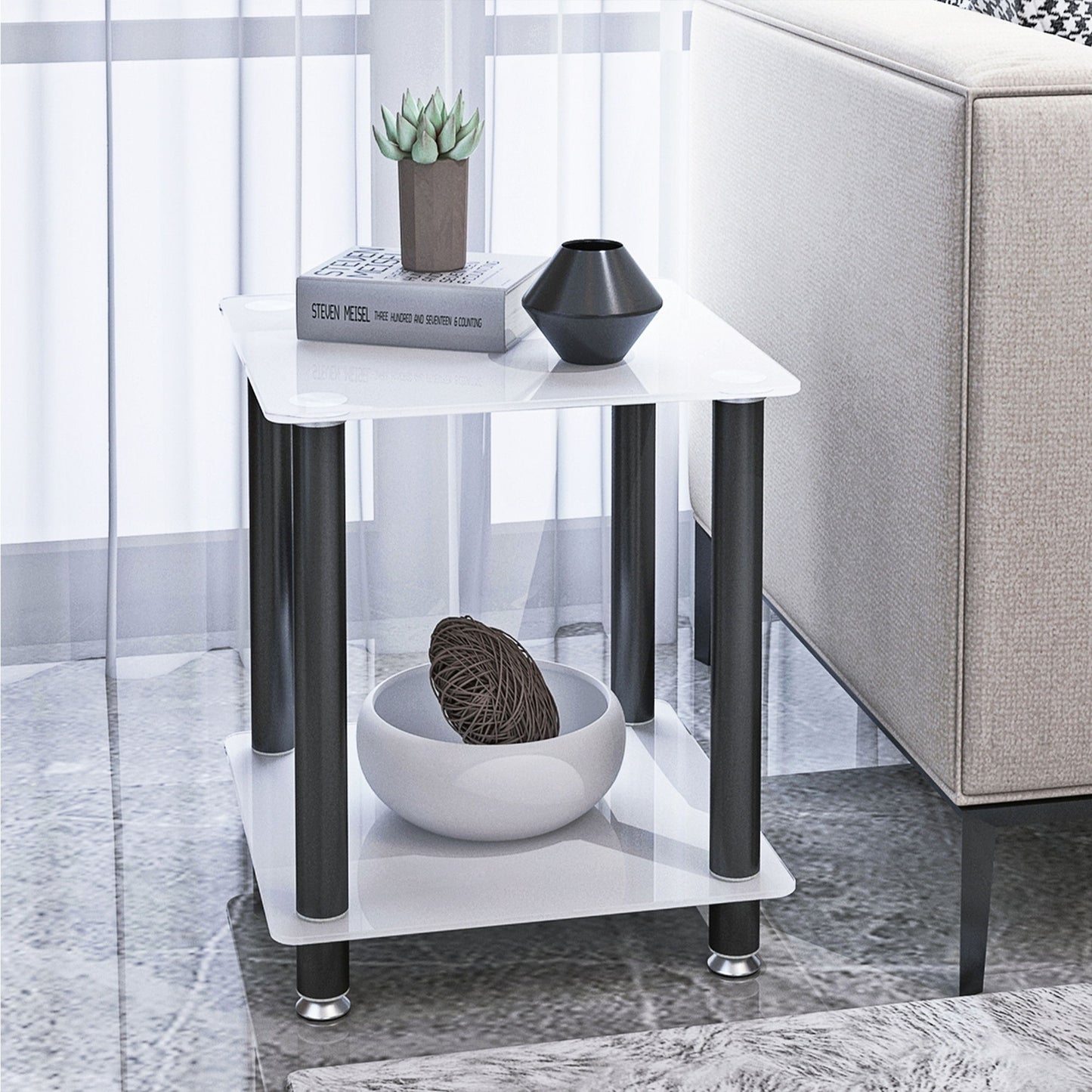 Side Table, 2 Tier Space End Table, Modern Night Stand, Sofa Table, Side Table With Storage Shelve