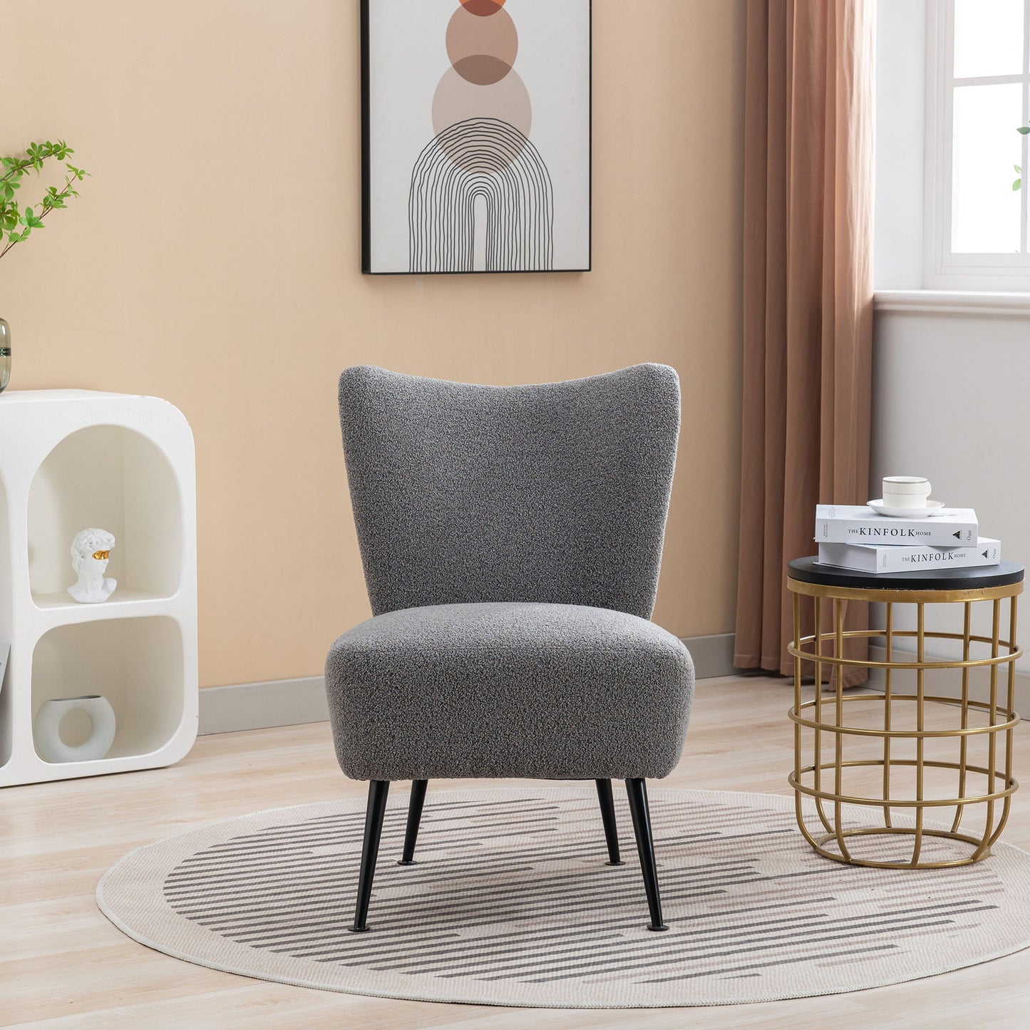 Boucle Upholstered Armless Accent Chair Modern Slipper Chair, Cozy Curved Wingback Armchair, Corner Side Chair