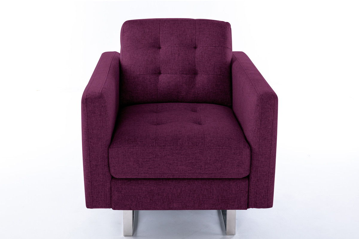 Victoria - Linen Fabric Armchair With Metal Legs, Side Pockets, And Pillow