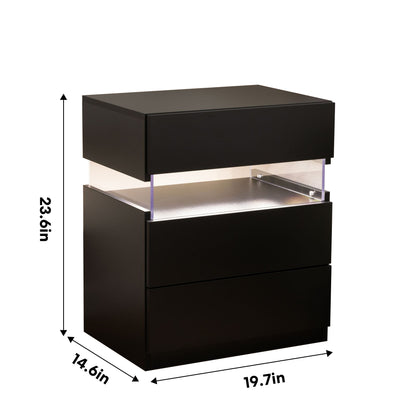 LED Nightstands 3 Drawer Dresser For Bedroom End Table With Acrylic Board LED Bedside Tables For Bedroom Living Room Bedside Furniture