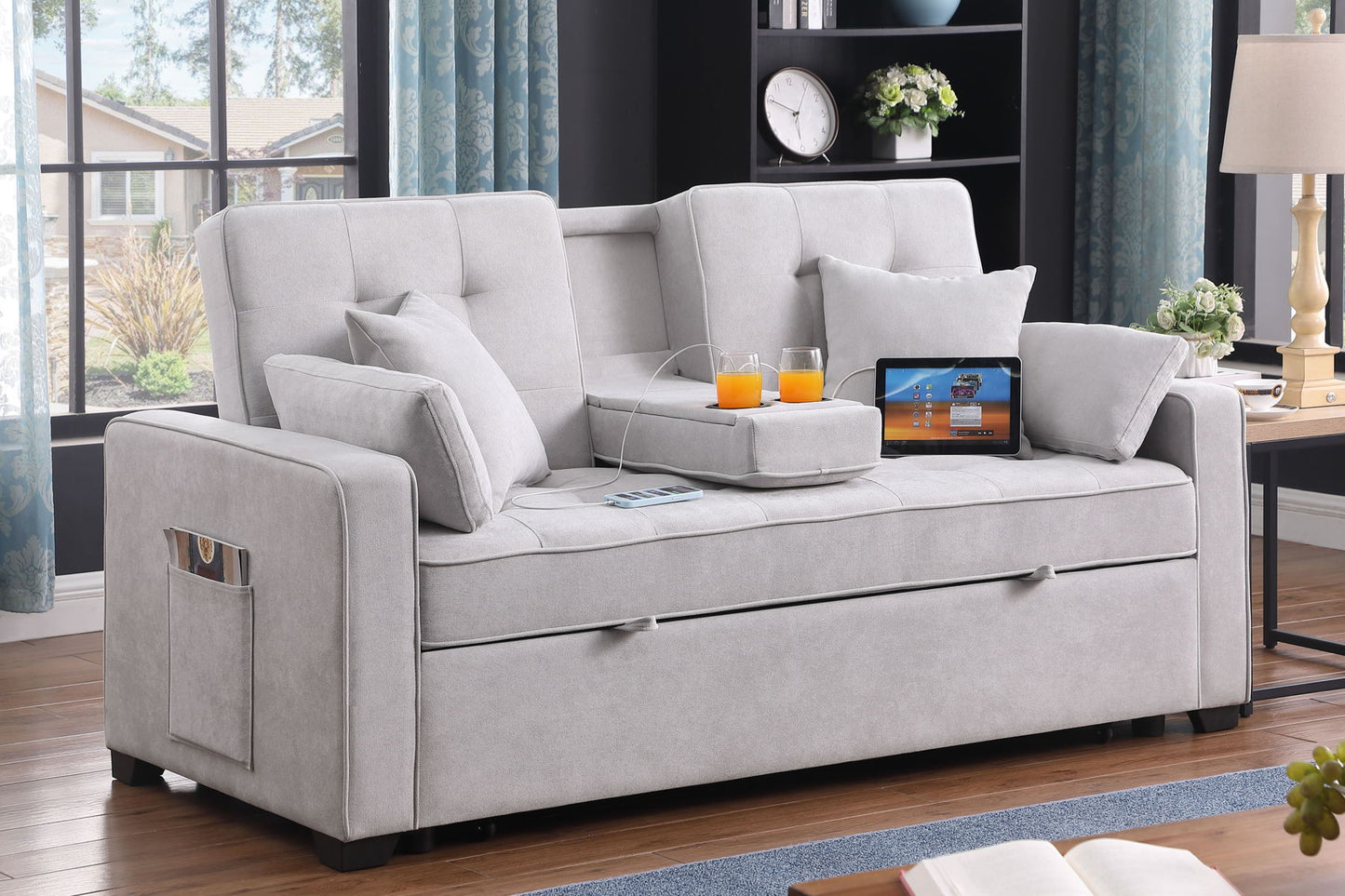 Cody II - 69.5"W Woven Fabric Convertible Sleeper Loveseat with Cup Holder