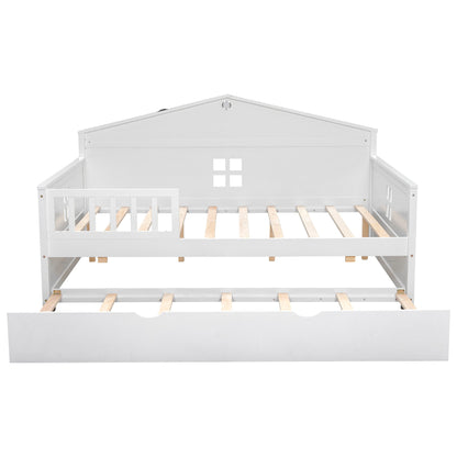 Wooden Daybed With Trundle And Sensor Light