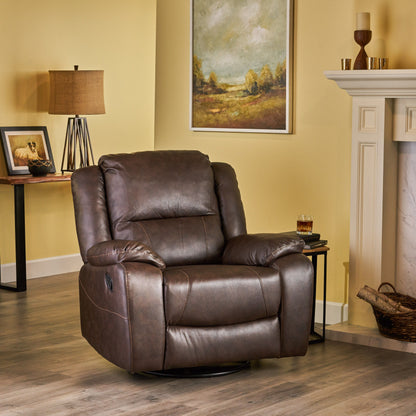 Wide - Faux Leather Manual Swivel Standard Recliner - Dark Brown