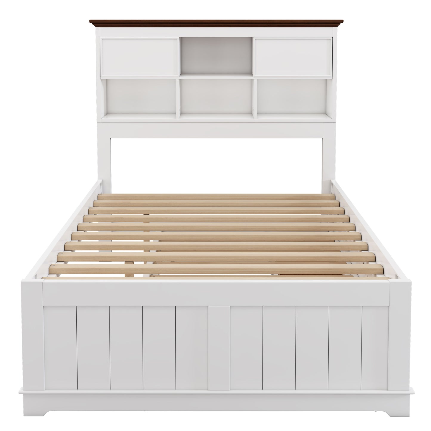 Full Solid Pine Captain Bookcase Bed With Trundle Bed And 3 Spacious Under Bed Drawers In Casual - White / Walnut