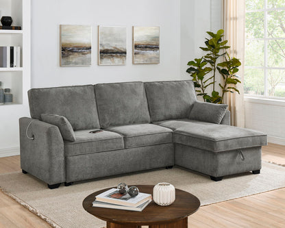 Ember - 92"W Fabric Sleeper Sectional with Reversible Storage Chaise