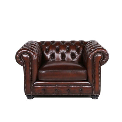 Traditional Tufted Leather Chesterfield Nailhead Chair - Brown