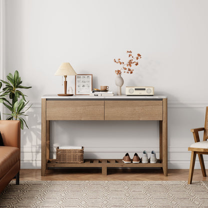 Modern Farmhouse Double Drawers Console Table For Living Room Or Entryway