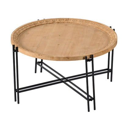 Farmhouse Round Wooden Round Coffee Table With Metal Legs - Black / Brown