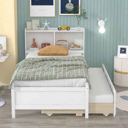 Twin Bed With Bookcase - White