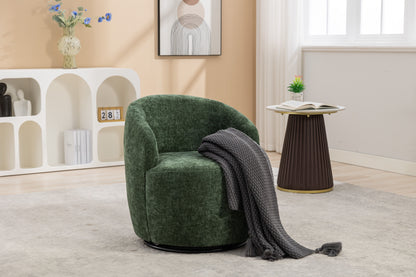 Chenille Fabric Swivel Accent Armchair Barrel Chair With Powder Coating Metal Ring