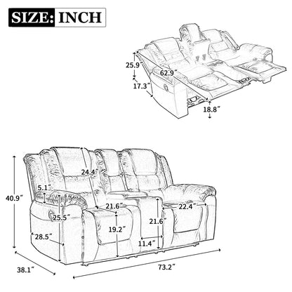 2 Seater Home Theater Recliner Manual Recliner Chair With A Storage Box And Two Cup Holders For Living Room