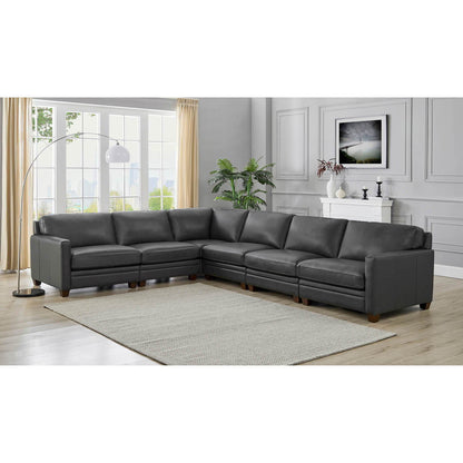 Naples - Top Grain Leather L-Shape Sectional With Ottoman - Gray