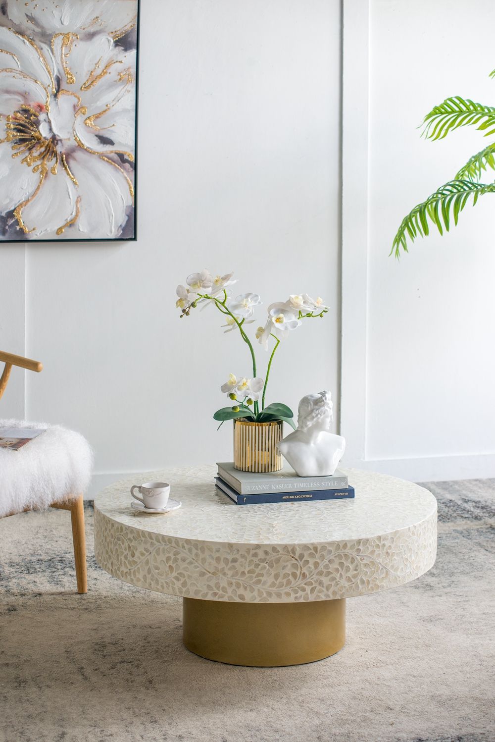 Unique Capiz Coffee Table With Pedestal Base