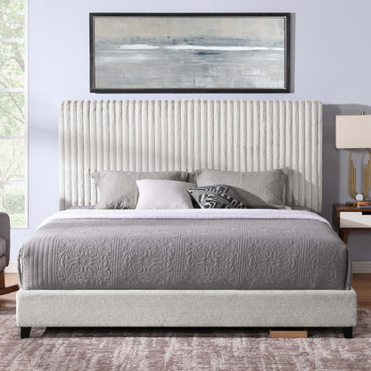 King Size Upholstered Platform Bed - Minky Stone